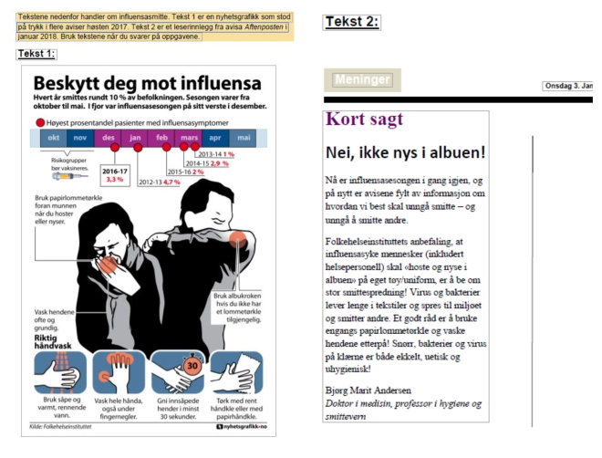 To tekster tematiserte på ulikt vis hvordan unngå spredning av influensasmitte (faksimile: Aftenposten). 
