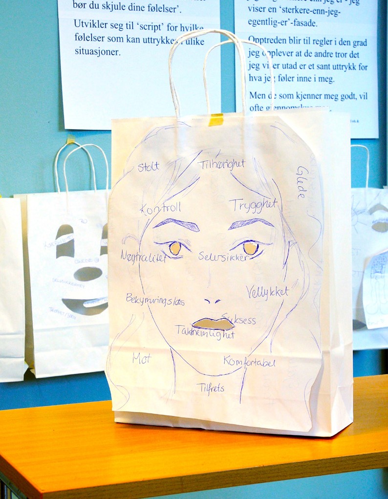 Figur 1 Elevene får utlevert hver sin papirbærepose. På innsiden skriver hva de føler inni seg; på utsiden hva de uttrykker overfor andre.