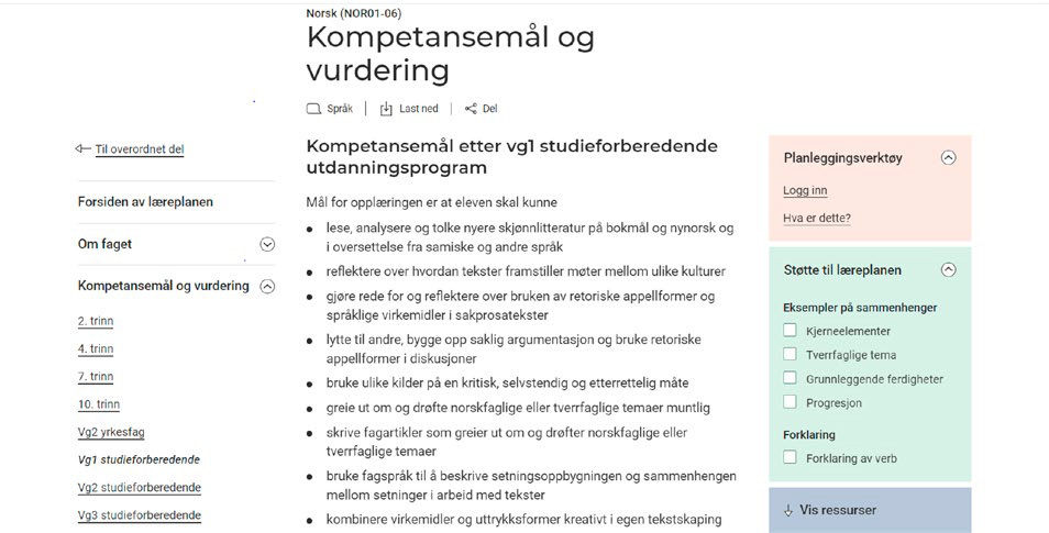 Figur 1: Eksempel på digital læreplanvisning.