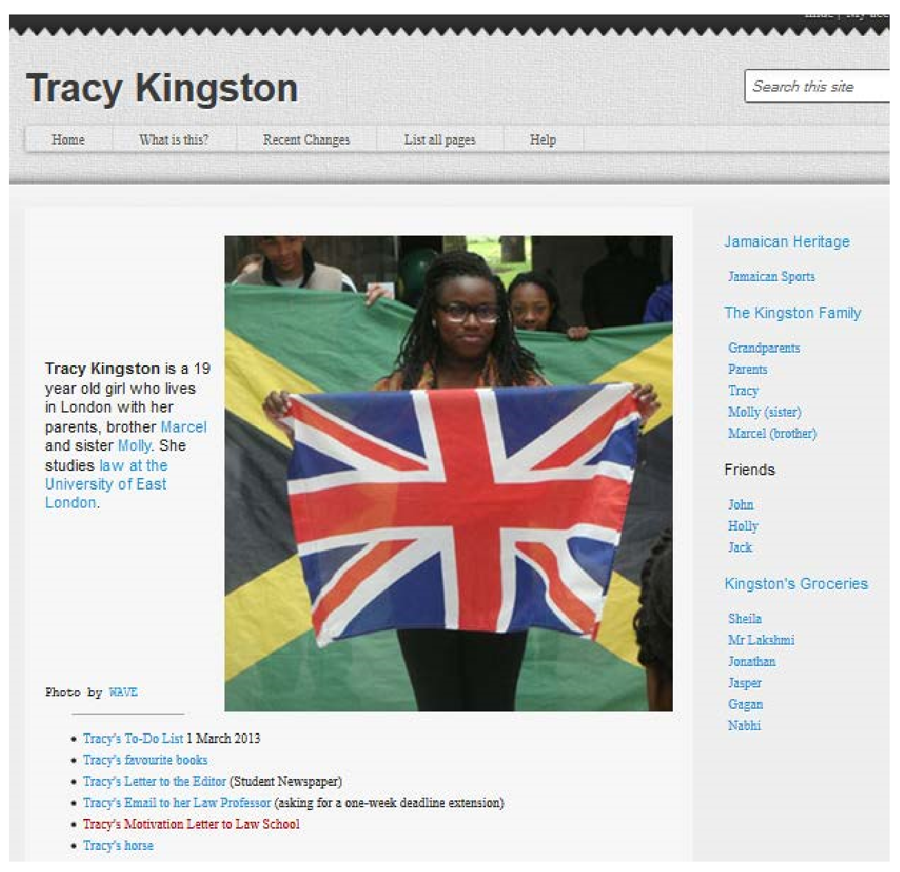 Nettside om Tracy Kingston