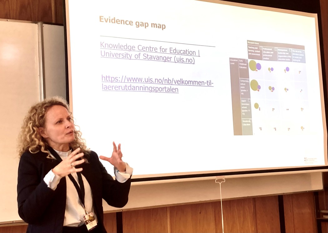 FORSKNINGSOVERSIKT: Sanna Forsström presenterte de foreløpige resultatene fra oversikten over forskning på lærerutdanning i Norden under utdanningskonferansen NERA i Reykjavik 1-3. juni. (Foto: Nina Kalvatn Friestad)