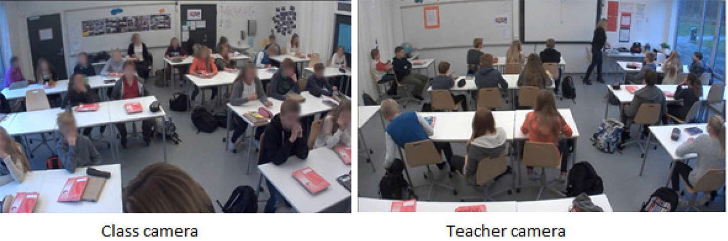 Figure 1 Video design: Two fixed camera angles showing the same classroom from two opposite angles.