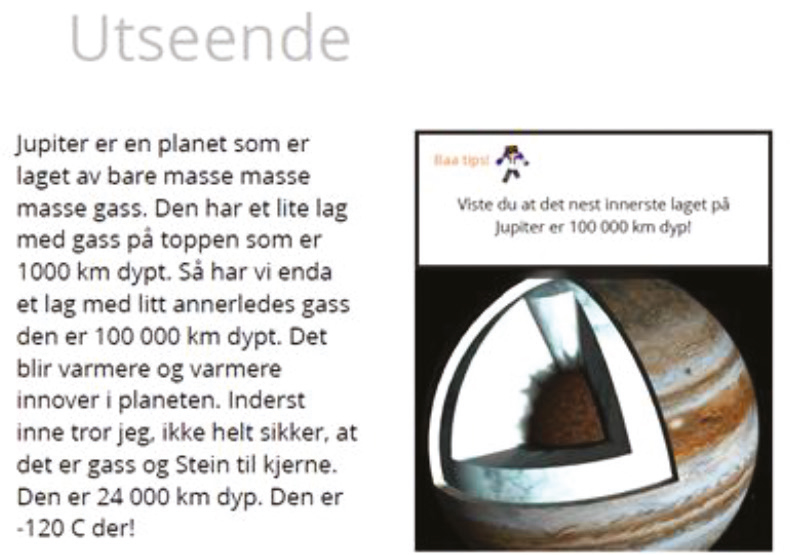 Figure 2. Excerpt from Jon’s book. The fact is presented by his Minecraft avatar Baa.