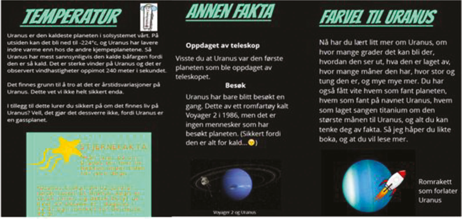 Figure 4. Excerpts from Nina’s book about Uranus.